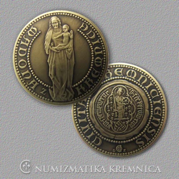 Medal Madonna from the Kremnica city with card - Patinated