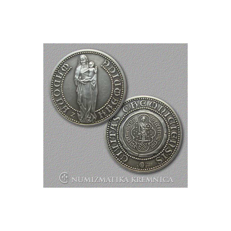 Silver medal Madonna from Kremnica - Patinated