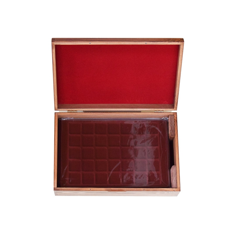 Drevený kufrík na uloženie plát na zberateľské mince - Orech