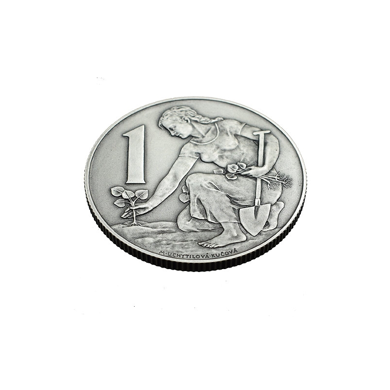silver replica 1 CZK from 1957, patinated