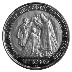 Strieborná replika 100 Koruna Korunovácia Františka Jozefa I.