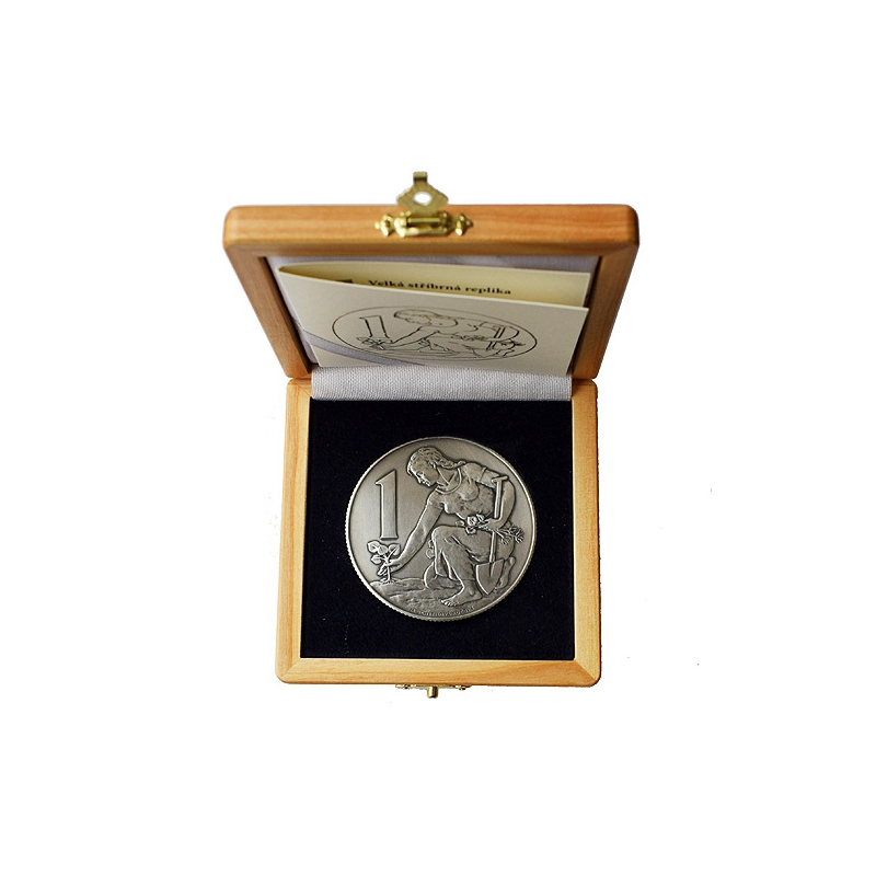 silver replica 1 CZK from 1957, patinated