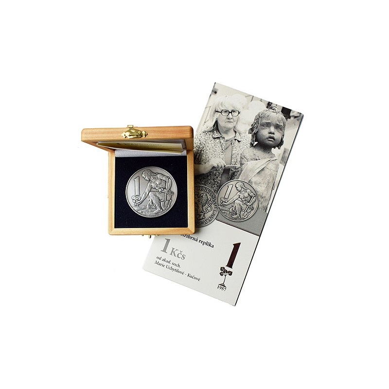 silver replica 1 CZK from 1957, patinated