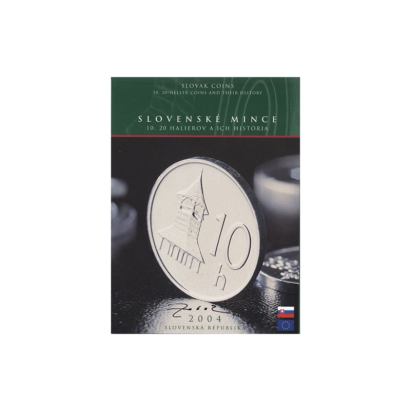 Sada 2004 - Slovenské mince - 10 a 20 halierov a ich história - s podpisom autora