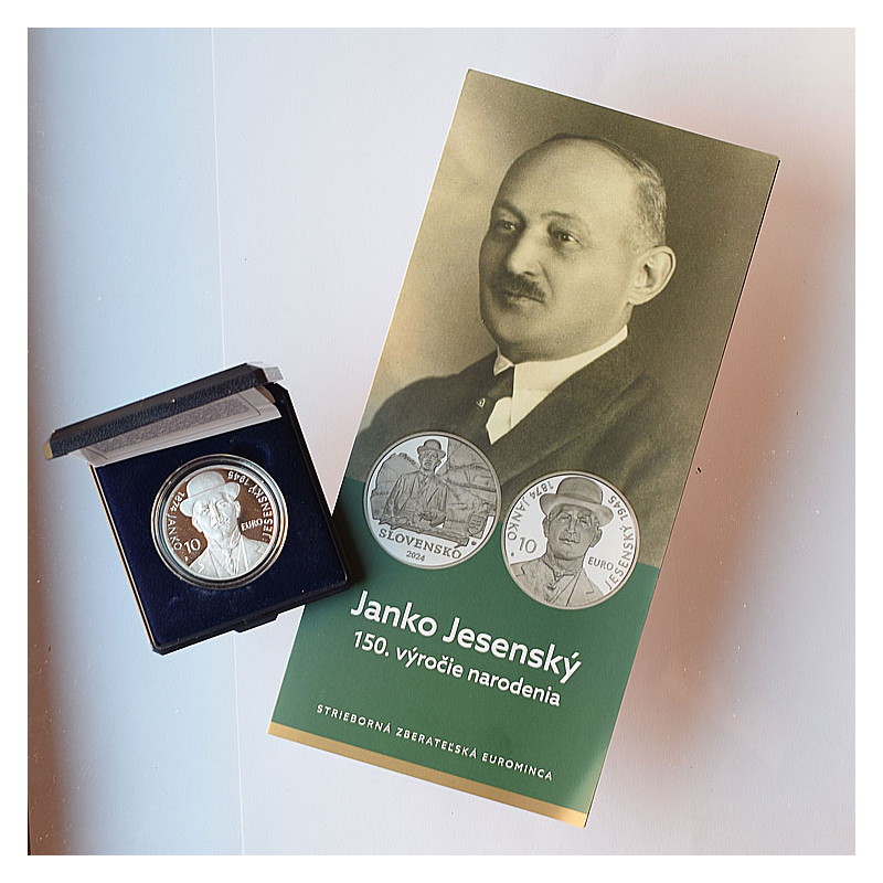 Commemorative card + Ag 10 Euro 2024 Janko Jesenský Proof