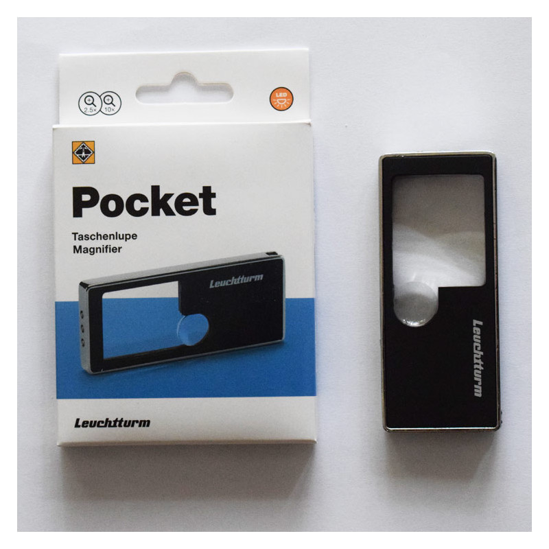 Pocket magnifier with LED light (2.5x and 10x magnification)