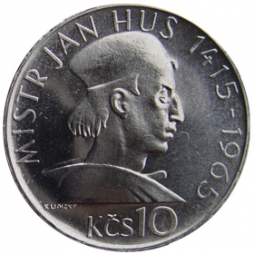 10 Kčs  1965 - 550. výročie upálenia Jána Husa - Bežná kvalita